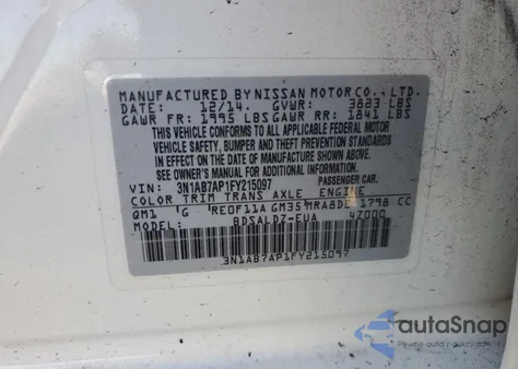 2015 Nissan Sentra S from USA, damaged, VIN 3N1AB7AP1FY215097